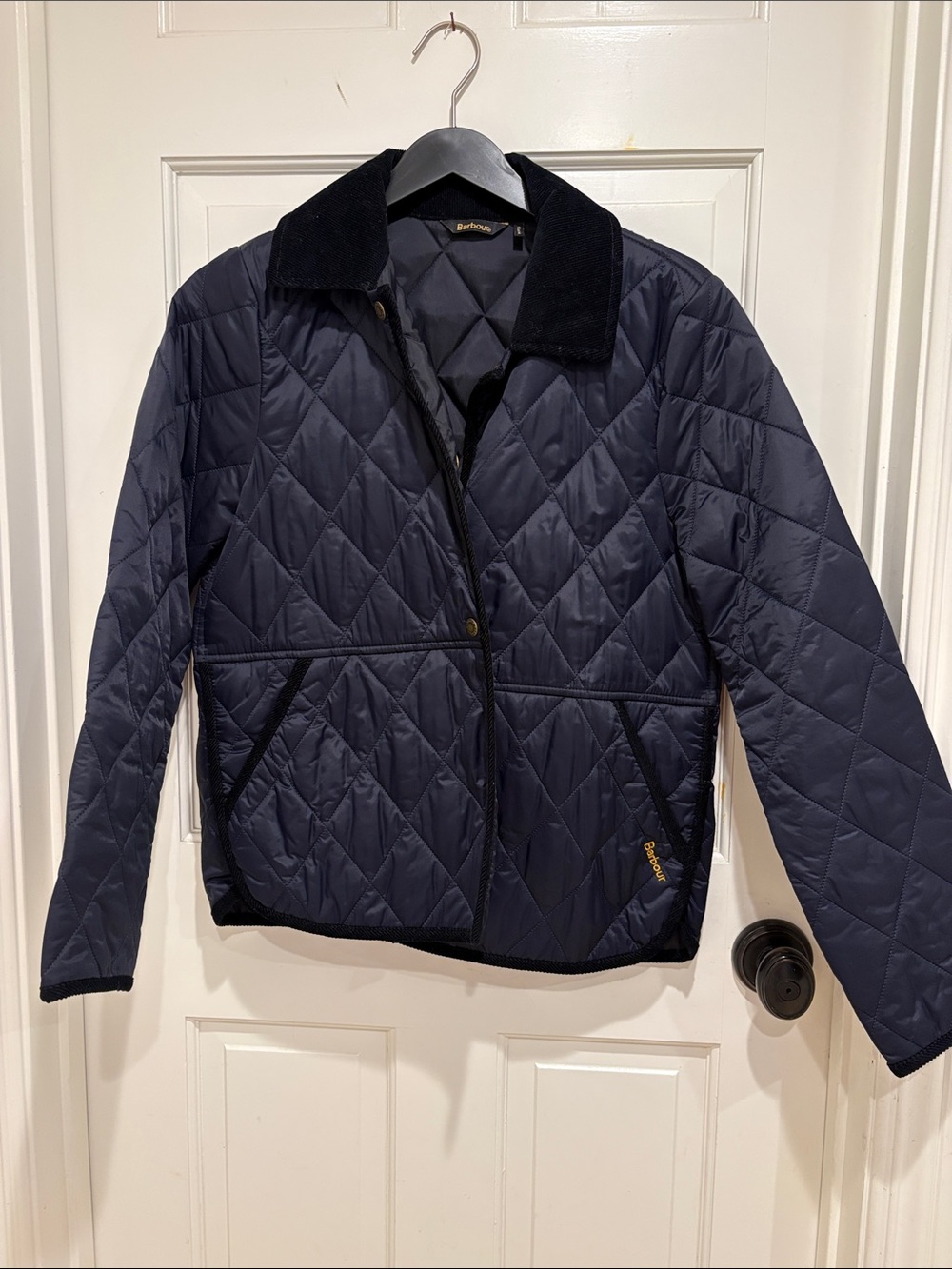 Barbour Navy Diamond-Quilted Jacket with Cord Collar